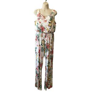 Naif  Cream Coral Pink Floral Sleeveless Jumpsuit